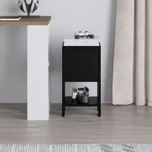 Atharv Bedside Table with Drop-Door Storage and Open Shelf for Versatile Living Black