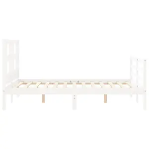 Berkfield Bed Frame with Headboard White Small Double Solid Wood