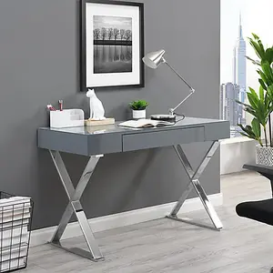 Mayline Glass Top High Gloss Laptop Desk In Grey