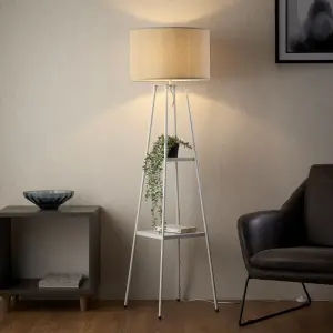 Triton Tripod Shelved Gloss White Floor lamp