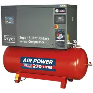 PREMIUM 270L Screw Air Compressor & Dryer - 10HP Low Noise Large Floor Standing