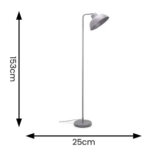 ValueLights Morris Grey Metal Stem Standing Floor Lamp with Angled Dome Shade for Living Room office