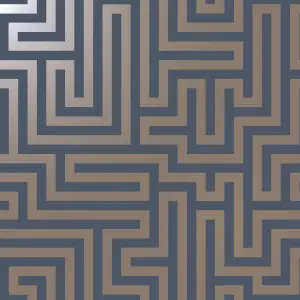 Holden Metallic Glistening Industrial Maze Geometric Geo Wallpaper Luxury Roll Navy Gold 12913