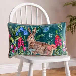 Wylder Willow Rabbit Digitally Printed Piped Velvet Feather Filled Cushion