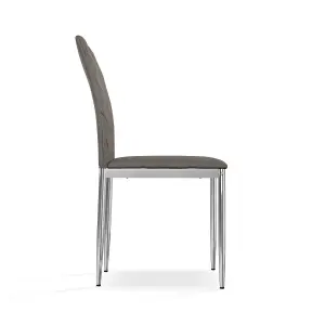 Set Of 2 Monza Faux Leather Dining Chair Modern Padded Seat Chrome Legs Kitchen (Grey)