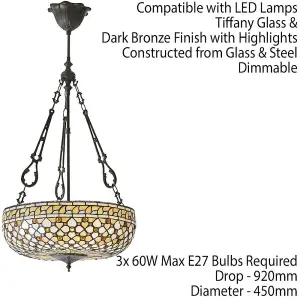 Tiffany Glass Hanging Ceiling Pendant Light Dark Bronze 450mm Lamp Shade i00140