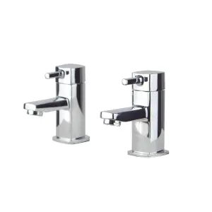 Nes Home Boston Modern Set of Chrome Hot & Cold Twin Bath Taps Deck Mounted Brass