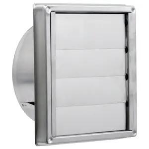 SPARES2GO Stainless Steel Square External Extractor Wall Vent Outlet with Gravity Flaps (4" / 100mm)