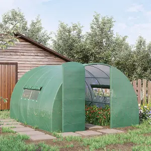 Outsunny 4 x 3M Walk-in Garden Polytunnel Greenhouse Galvanised Steel W/ Door