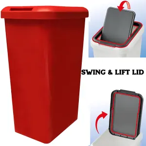 Kitchen Bin Touch and Lift Rectangle Swing Bin as a Kitchen Waste Rubbish Recycle Bin 45L - Red