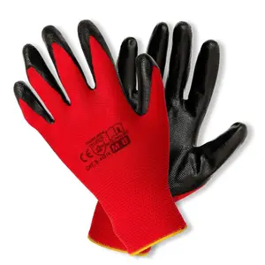 12 Pairs of Work Gloves, Heavy-Duty Nitrile Coated Protective Gloves, Secure & Anti-Slip Grip, Wear Resistant (Red, Medium)