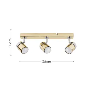 ValueLights Rosie 3 Way Adjustable Chrome and Polished Gold Effect Straight Bar Ceiling Spotlight