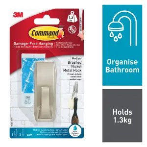 3M Command Modern Reflections Medium Bath Hook (Holds)1.3kg