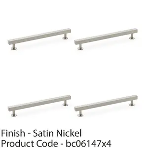 4 PACK - Straight Square Bar Pull Handle - Satin Nickel 192mm Centres SOLID BRASS Drawer