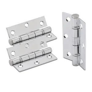 XFORT 3 inch (75mm) Polished Chrome Ball Bearing Hinges, Steel Door Hinge for Wooden Doors (1.5 Pairs)