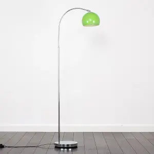 ValueLights Polished Chrome Curved Stem Floor Lamp With Gloss Green Metal Dome Light Shade