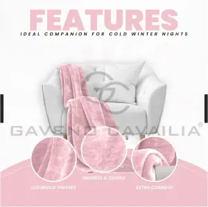 GC GAVENO CAVAILIA Luxury Faux Fur Throw 200X240 CM Pink Fleece Blanket for King Bed & Sofa Bed