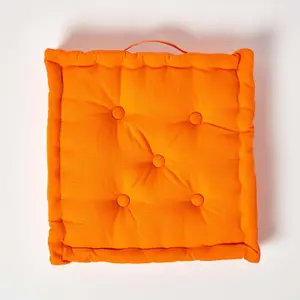 Homescapes Cotton Orange Floor Cushion, 50 x 50 cm