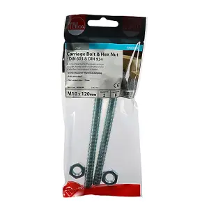 Timco - Carriage Bolts & Hex Nuts - Zinc (Size M10 x 120 - 2 Pieces)