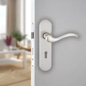 URBNLIVING 150mm Length 8 Pcs Geneva Scroll Metal & Satin Nickel Lever Latch Door Keyhole Handle Set