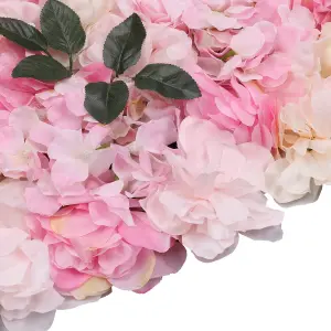 Artificial Flower Wall Backdrop Panel, 60cm x 40cm, Blush Rose Pink with Leaves