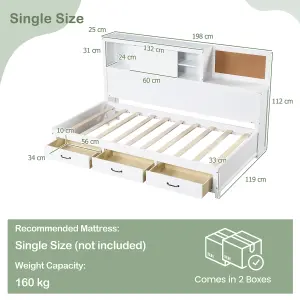 COSTWAY Wooden Sofa Bed Frame with 3 Drawers Single/Double Size Guest Bed