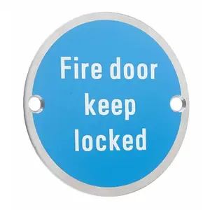 AFIT Fire Door Keep Locked Circular Disc Fire Door Sign - 76mm x 1.5mm - Screw Fixed