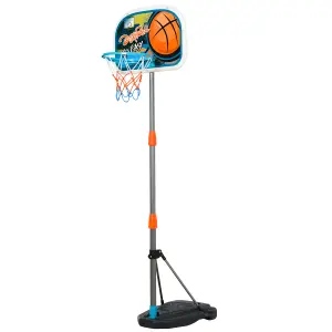 HOMCOM 3 Pcs Kids Basketball Set w/ Hoop Ball Pump Height Fillable Base 3-8 Yrs