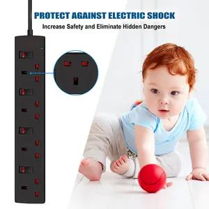 Extrastar 4 Way Socket 13A, 5M, Black, with Indicate Light, Individual Switch,  Surge Indicator