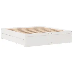 Berkfield Bed Frame without Mattress with Drawers White 180x200 cm Super King Solid Wood Pine