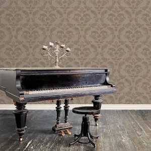 Galerie Utopia Brown/Bronze Traditional Damask Sheen Finish Wallpaper Roll