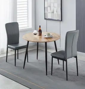 Hallowood Furniture Cullompton Small Round Dining Table 90cm with 2 Faux Leather Grey Chairs