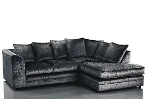 Bella Crushed Velvet Right Hand Facing Corner Sofa Black