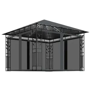 Berkfield Gazebo with Mosquito Net&LED String Lights 3x3x2.73m Anthracite