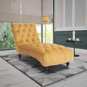 Chaise Lounge in Velvet Gold Chesterfield Fabric