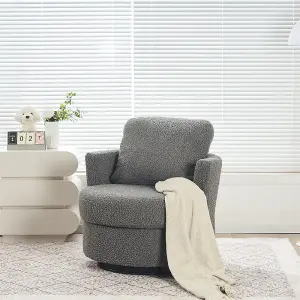 Teddy swivel armchair with back cushion pillow thick foam pad, Medium Grey