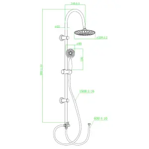 Square Over Head 3 Way Rigid Riser Shower Kit with Cube Bath Shower Mixer & Basin Tap Set