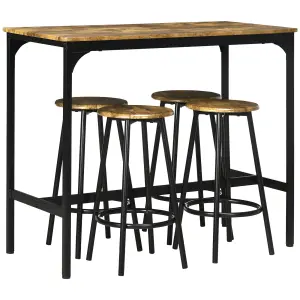 HOMCOM 5 Piece Bar Table and Stools Set with Metal Frame Rustic Brown