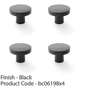 4 PACK - Slim Round Door Knob - Matt Black 38mm Modern Cupboard Cabinet Pull Handle