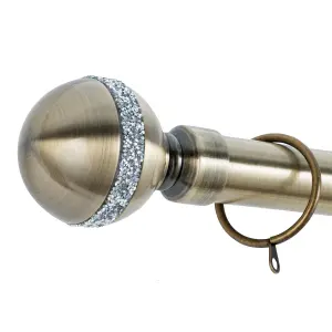 A.Unique Home Diamante Ball Metal Extendable Curtain Pole with Rings and Fittings (25/28mm) - Antique Brass, 180cm - 340cm Approx