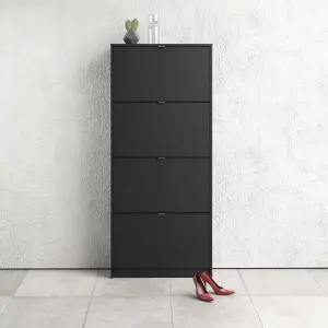 Shoes Shoe cabinet  w. 4 tilting doors and 2 layers Matt Black