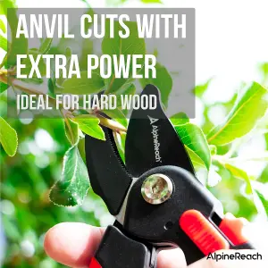 AlpineReach Anvil Secateurs for Gardening, Sharp Ergonomic Pruning Shears, Heavy Duty High Carbon Steel Blade, Adjustable Handle