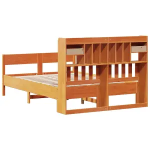 Berkfield Bookcase Bed without Mattress Wax Brown 150x200cm King Size Solid Wood Pine