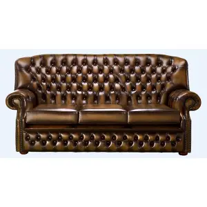 Chesterfield 3 Seater Antique Tan Leather Sofa Bespoke In Monks Style