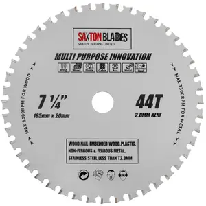 Saxton TCT18544TMPT20B TCT Multi Purpose Innovation Circular Saw Blade 185mm x 44T x 20mm Bore + 16mm ring