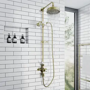 ENKI Downton Antique Brass Traditional 2-Outlet Brass Thermostatic Shower Set 200mm