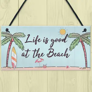 Red Ocean Beach Plaque Nautical Theme Hanging Plaque Hot Tub Garden Summer House Sign