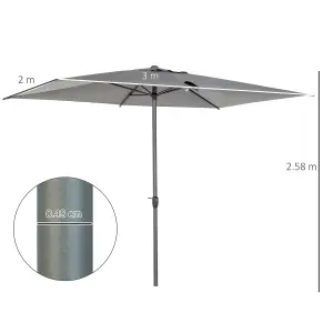 Outsunny 2.58m Aluminium Garden Parasol Sun Umbrella Angled Canopy Grey