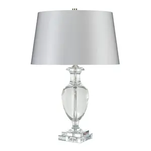 Crystal Glass Table Lamp Silver Shade Polished Nickel Finial Clear LED E27 60W