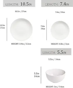 18PC Dinnerware Porcelain White Set: 6 Dinner Plates, 6 Side Plates & 6 Bowls. Dishwasher & Microwave Safe.